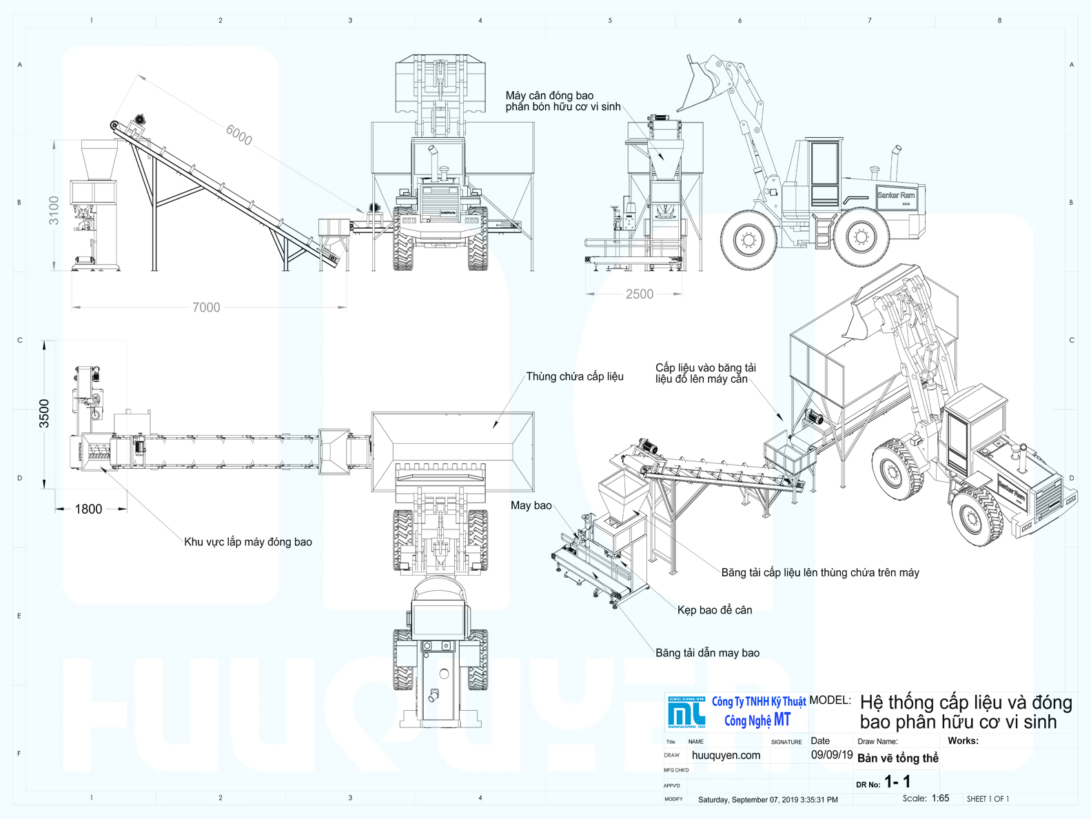 Bản vẽ thông số kích thước dây chuyền sản xuất phân bón hữu cơ