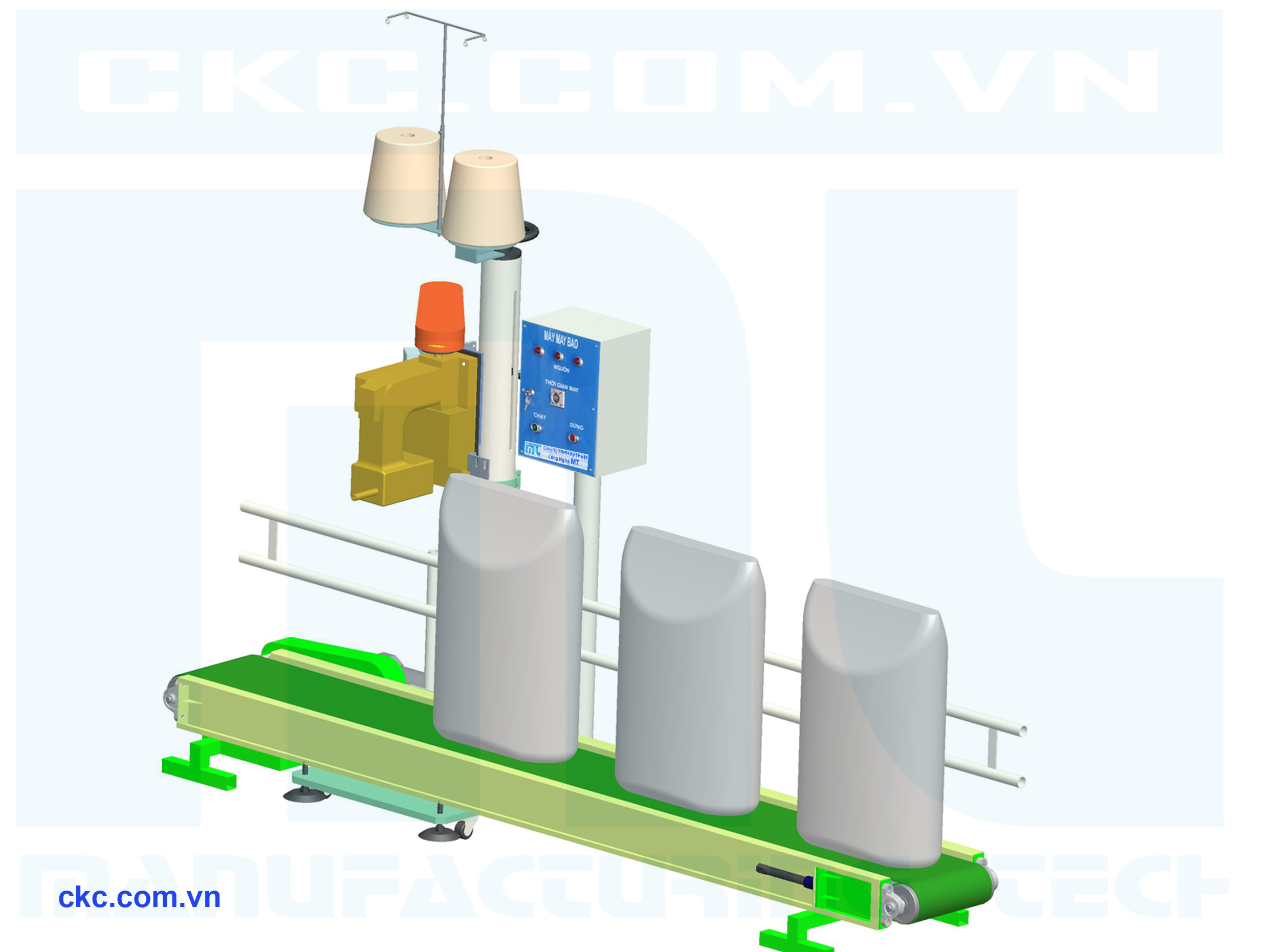 Mô hình trụ đỡ và tủ điều khiển tự động cho máy khâu miệng bao công nghiệp