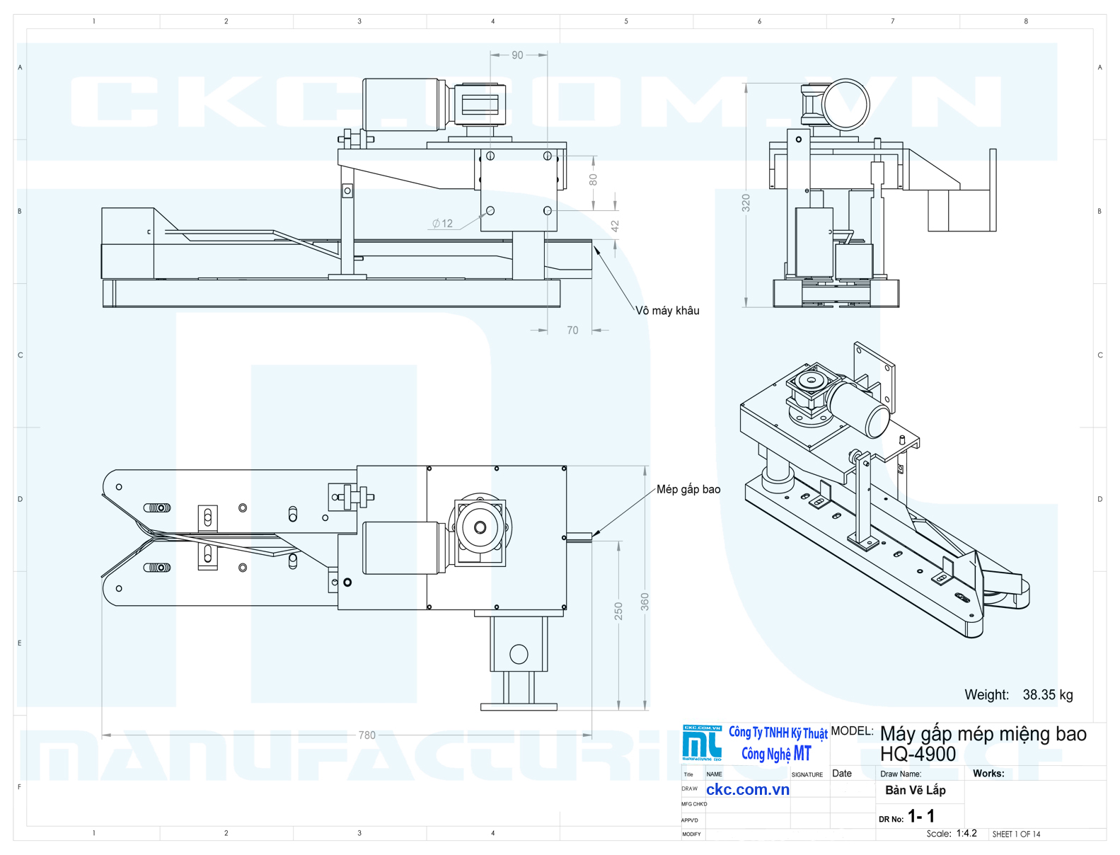 Kích thước máy gấp miệng bao tự động HQ-4900