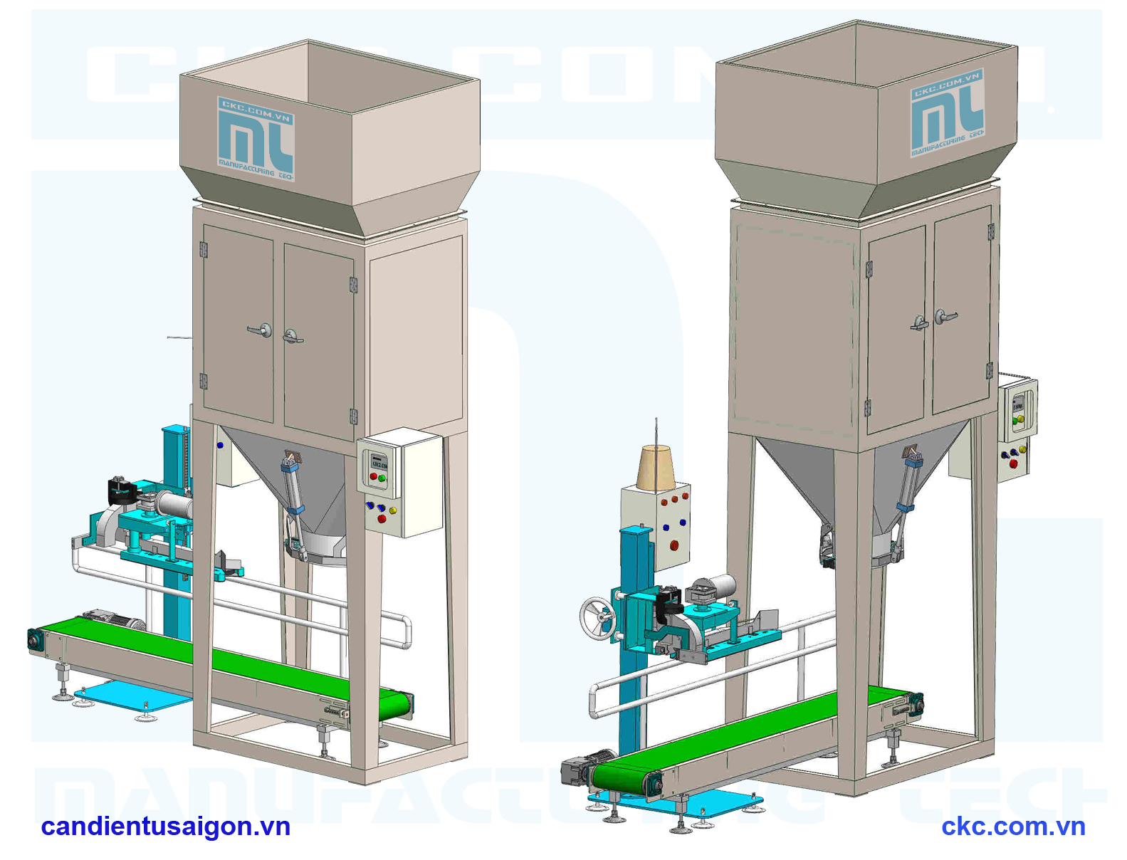 Mô hình cân đóng bao cám viên trong nhà máy sản xuất thức ăn chăn nuôi