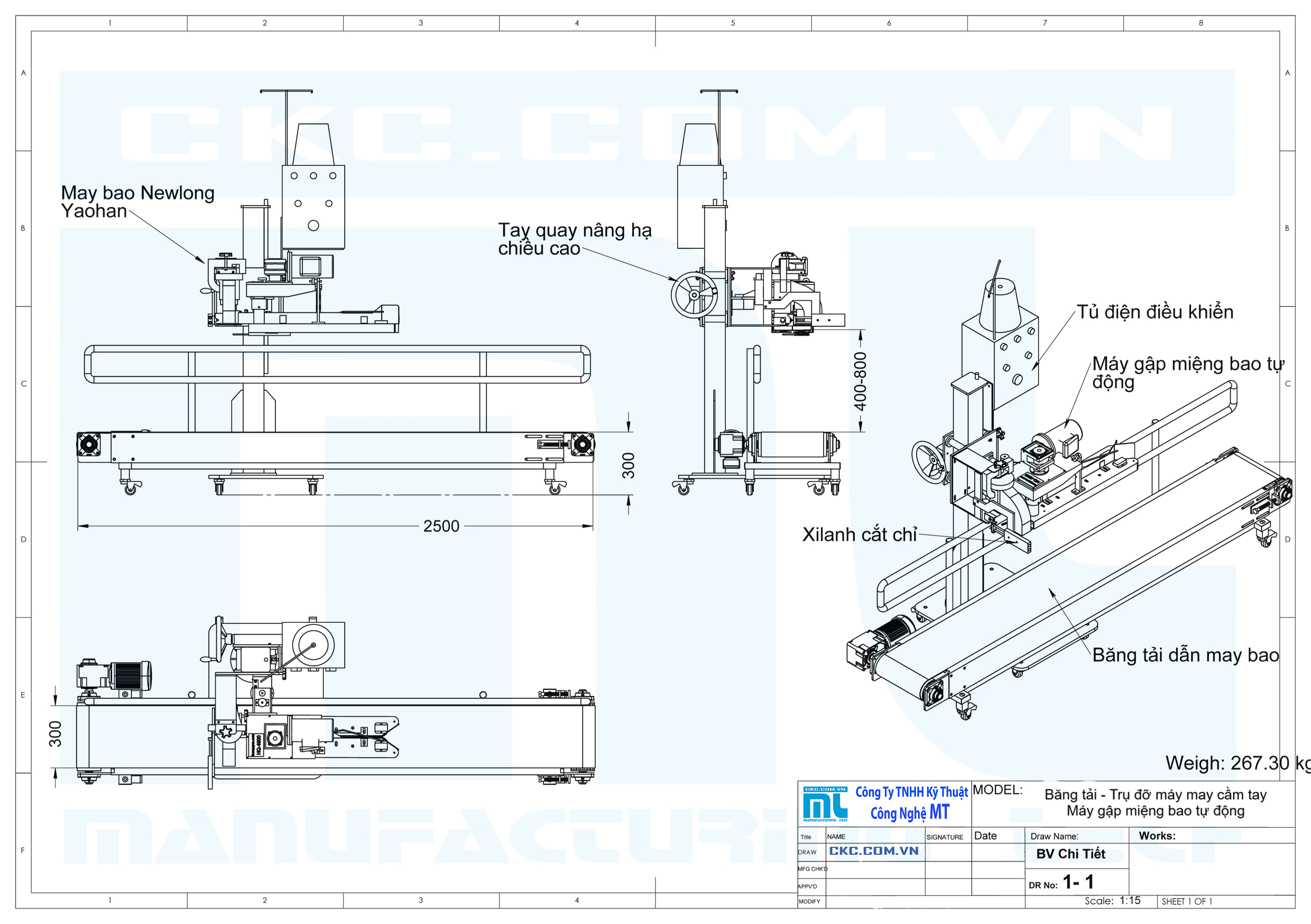 Bản vẽ băng tải trụ máy may miệng bao cầm tay và máp gập miệng tự động