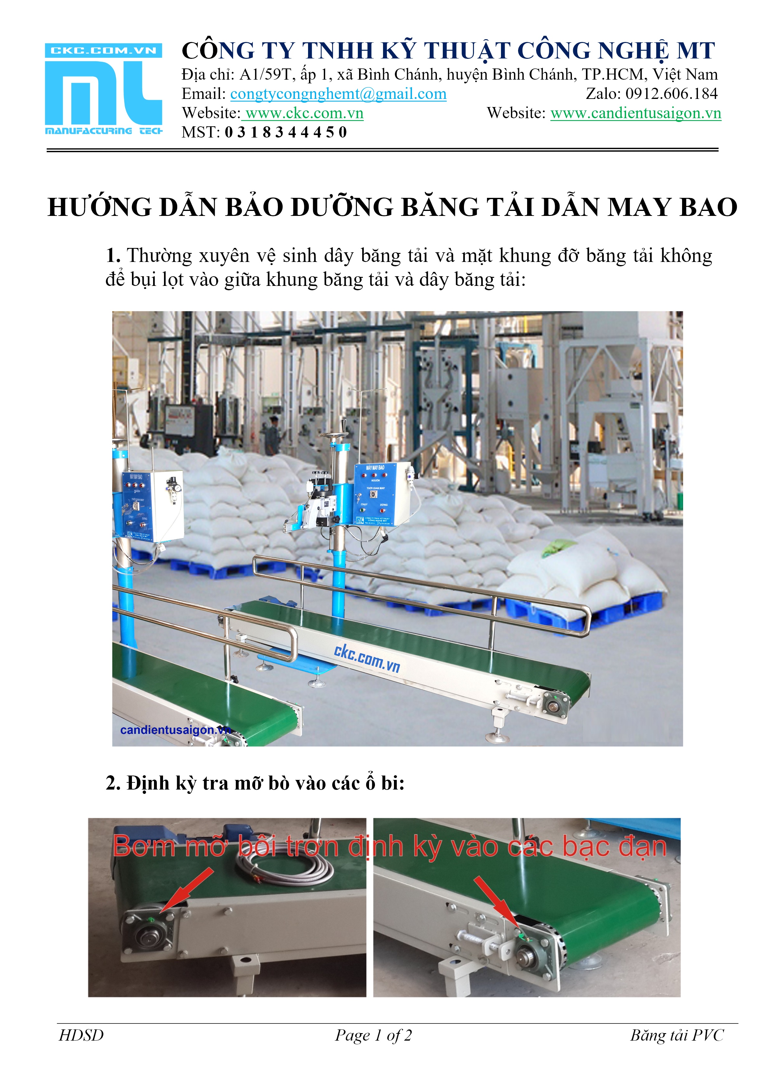 Hướng dẫn bảo dưỡng băng tải dẫn may bao