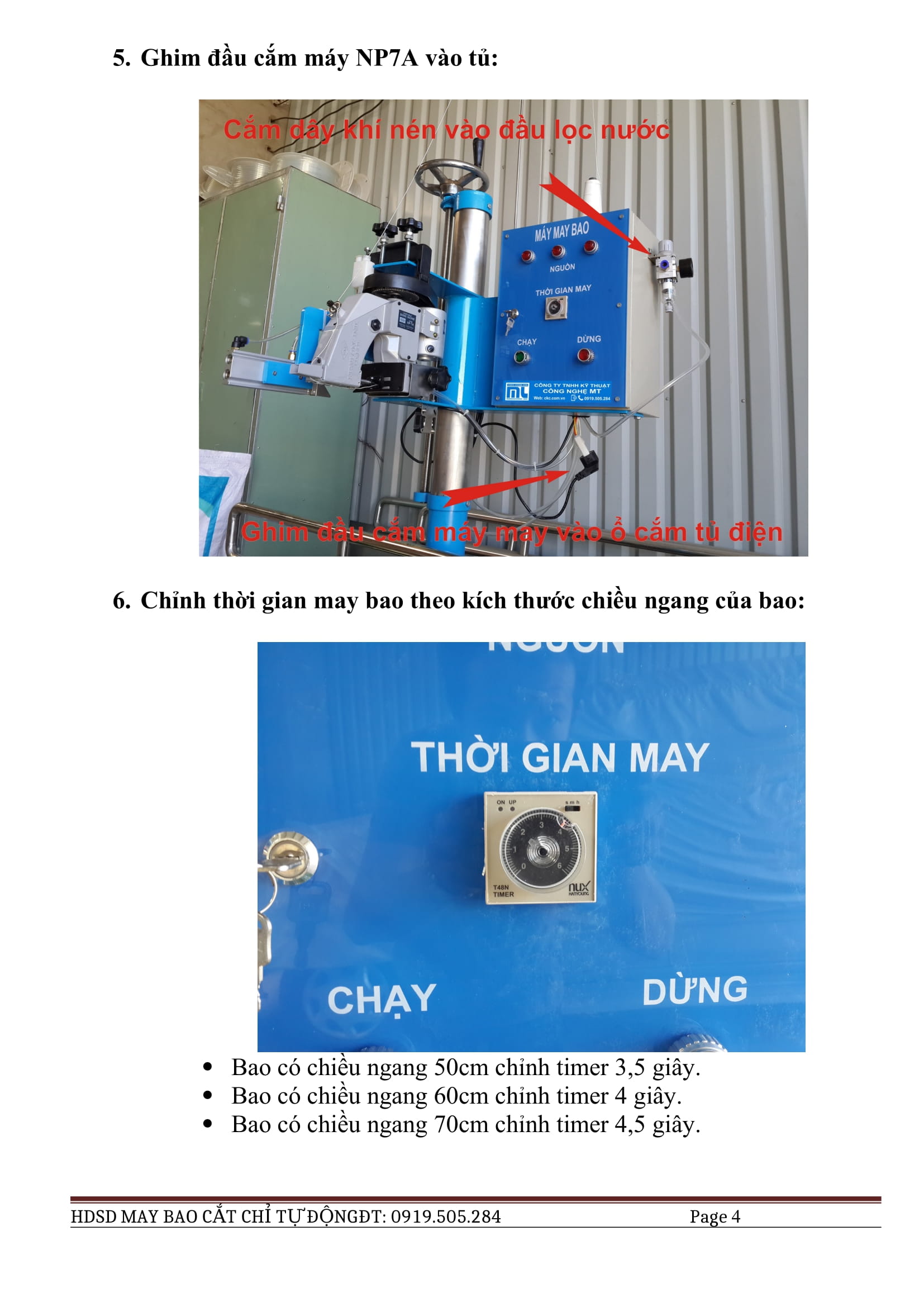 Hướng dẫn lắp máy may cầm tay lên trụ đỡ tủ điện điều khiển may tự động cắt chỉ