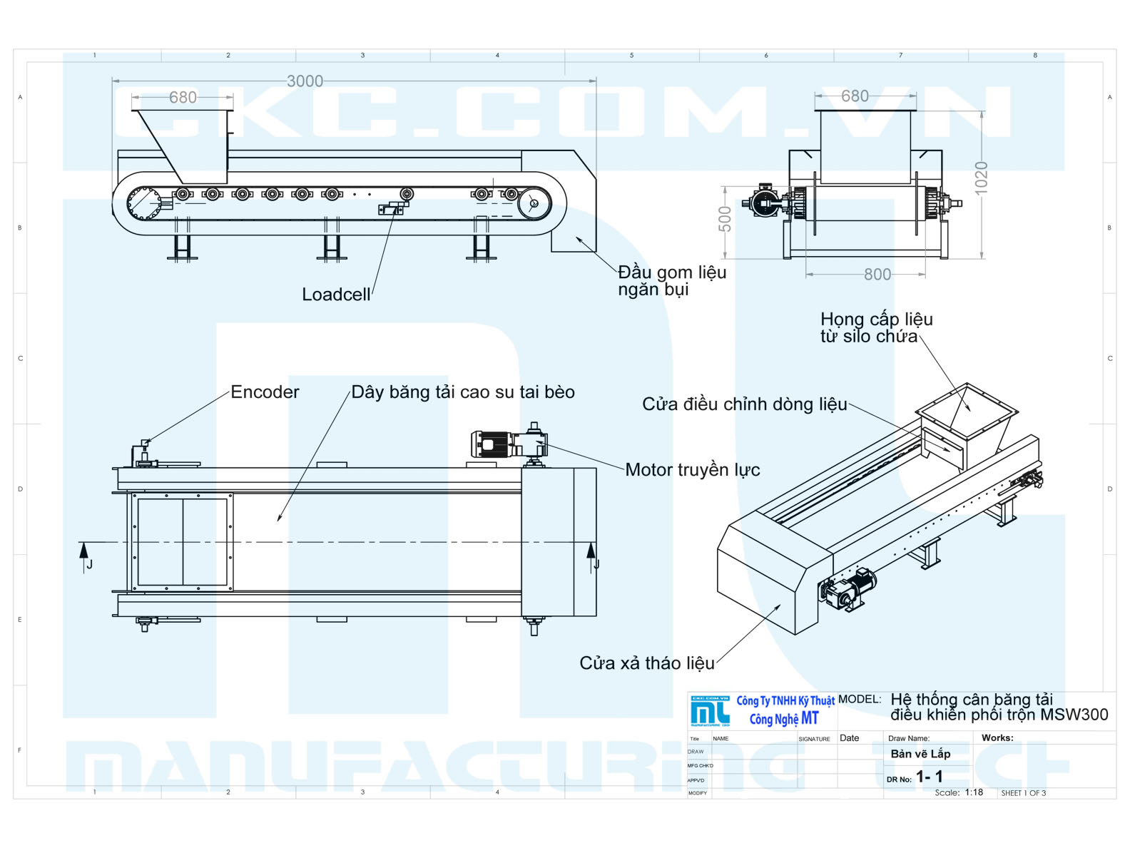 Kích thước tiêu chuẩn cân băng tải định lượng phối trộn
